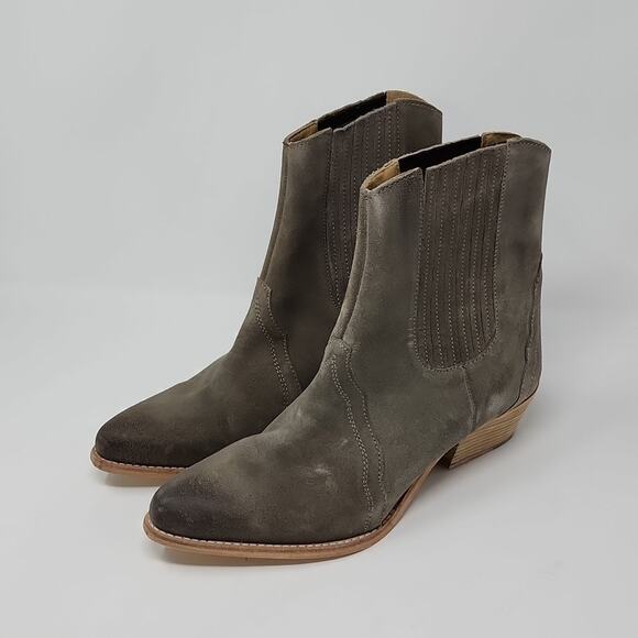 Free People New Frontier Green Suede Western Booties Size 10
